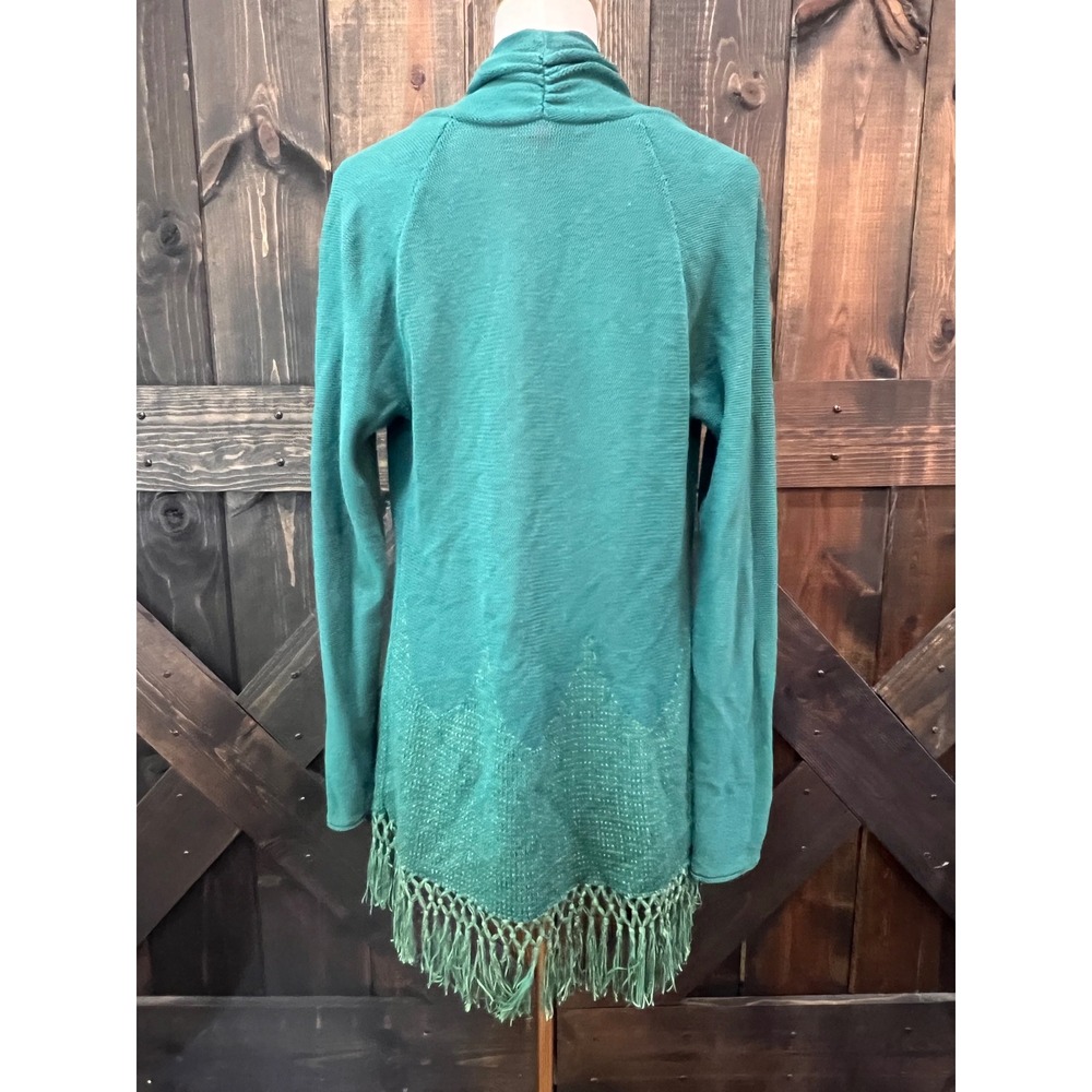 Lilly Pulitzer Teal Tatum Cardigan Sweater M Fringe Hem Open Coastal Boho Knit - Picture 2 of 10